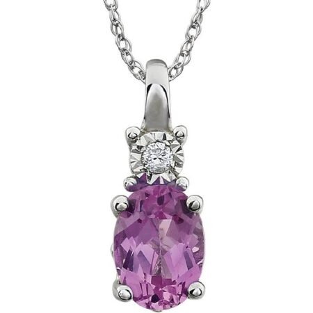 14k White Lab-grown Pink Sapphire & .02 Ct Natural Diamond 18' Necklace