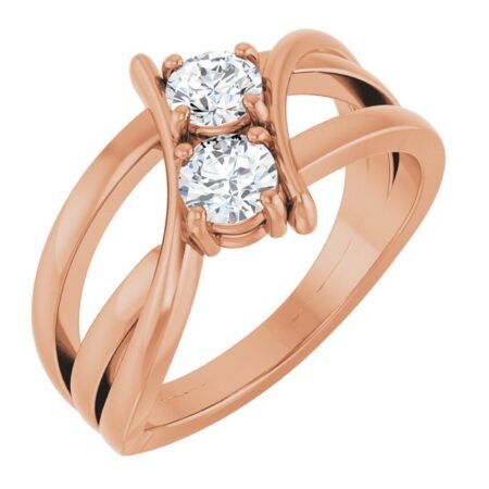 14k Rose 1/2 Ctw Lab-grown Diamond Two-stone Ring