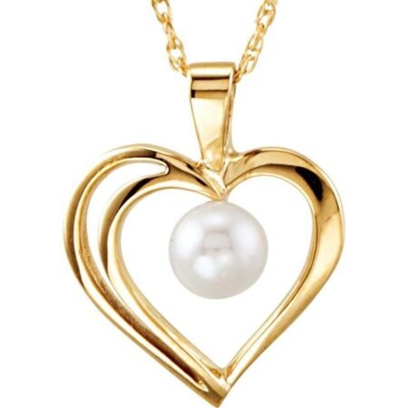 14k Yellow Cultured White Akoya Pearl Heart 18' Necklace