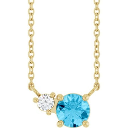 14k Yellow Natural Aquamarine & .06 Ct Natural Diamond 18' Necklace