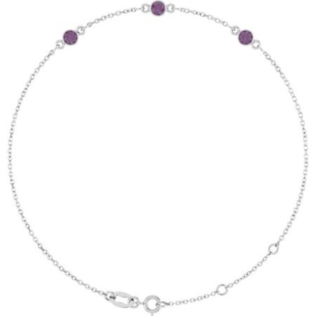 14k White Lab-grown Alexandrite Bezel-set Three-stone 6 1/2-7 1/2' Bracelet