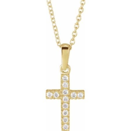 14k Yellow Imitation White Cubic Zirconia Cross 15' Necklace