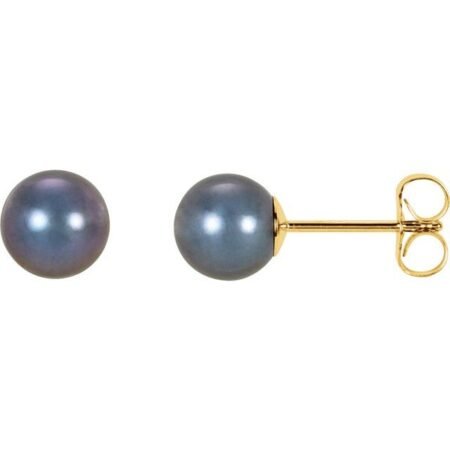 14k Yellow Panache® Cultured Black Freshwater Pearl Stud Earrings