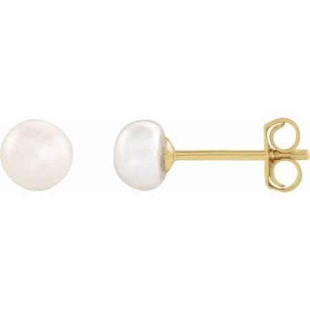 14k Yellow 4-4.5 Mm Cultured White Freshwater Button Pearl Earrings