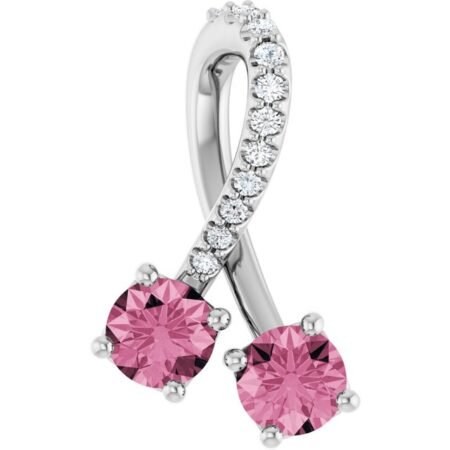 Sterling Silver Natural Pink Tourmaline & .05 Ctw Natural Diamond Pendant