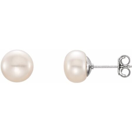 Sterling Silver 7-8 Mm Cultured White Freshwater Button Pearl Earrings