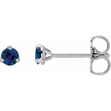 14k White 3 Mm Natural Blue Sapphire Earrings