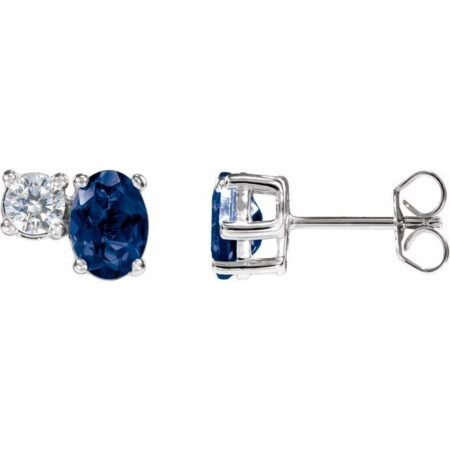 14k White Lab-grown Blue Sapphire & 1/2 Ctw Lab-grown Diamond Earrings
