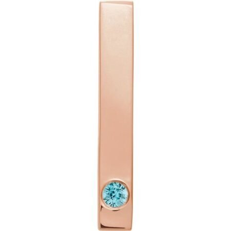 14k Rose Natural Blue Zircon Family Engravable Bar Pendant