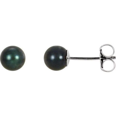 14k White  5 Mm Cultured Black Akoya Pearl Earrings
