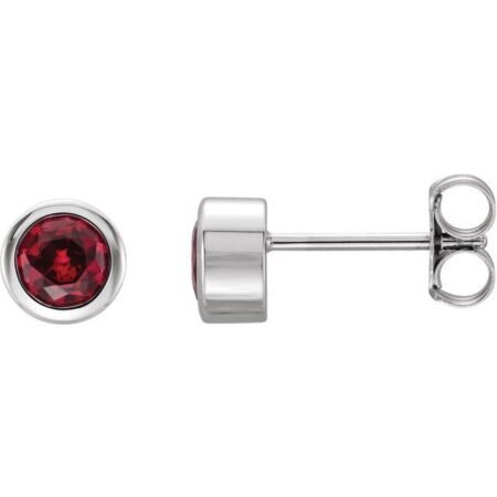 Rhodium-plated Sterling Silver Imitation Ruby Bezel-set Earrings