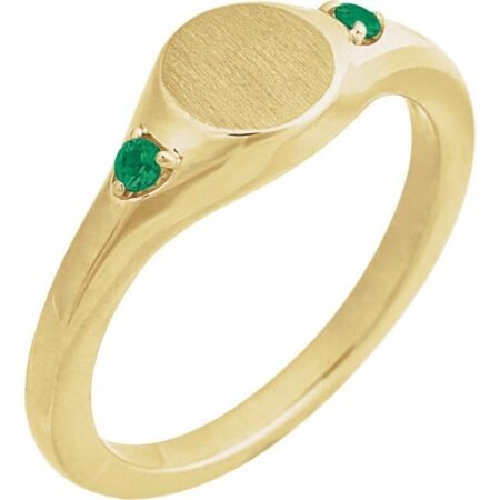 14k Yellow Engravable Lab-grown Emerald Signet Ring