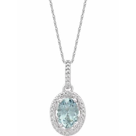 Sterling Silver Natural Aquamarine & .01 Ctw Natural Diamond 18' Necklace
