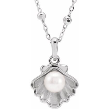 14k White Cultured White Freshwater Pearl Shell 18' Necklace
