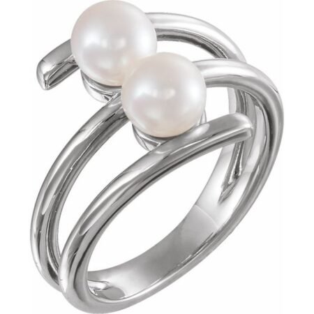 14k White Cultured White Freshwater Pearl Two-stone Ring