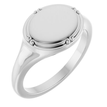 14k White Gold 10x8 Mm Oval Vintage-inspired Signet Ring